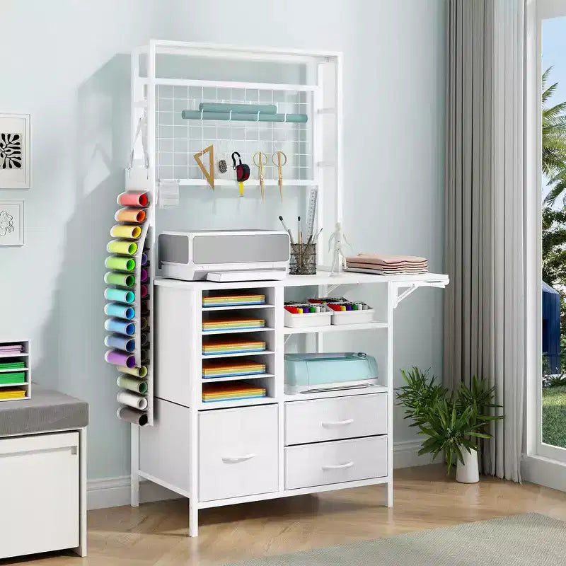 ELECWISH Organizer Artigianale Compatibile con Macchine Cricut, Tavolo Artigianale con Funzione Pieghevole Grande Tavolo Artigianale con Cassetti e Supporti