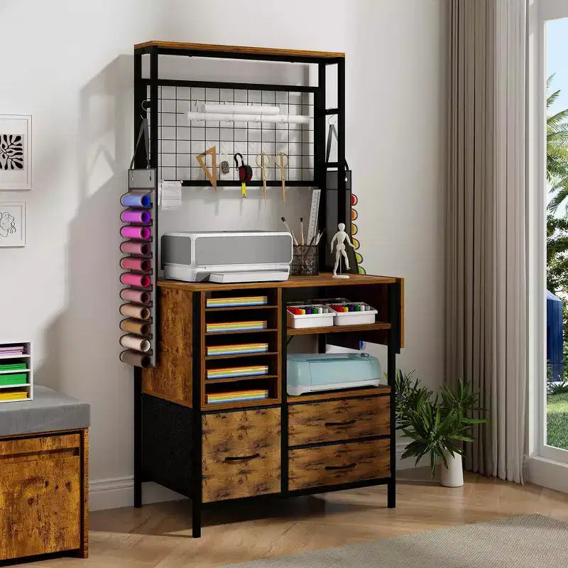 ELECWISH Organizer Artigianale Compatibile con Macchine Cricut, Tavolo Artigianale con Funzione Pieghevole Grande Tavolo Artigianale con Cassetti e Supporti