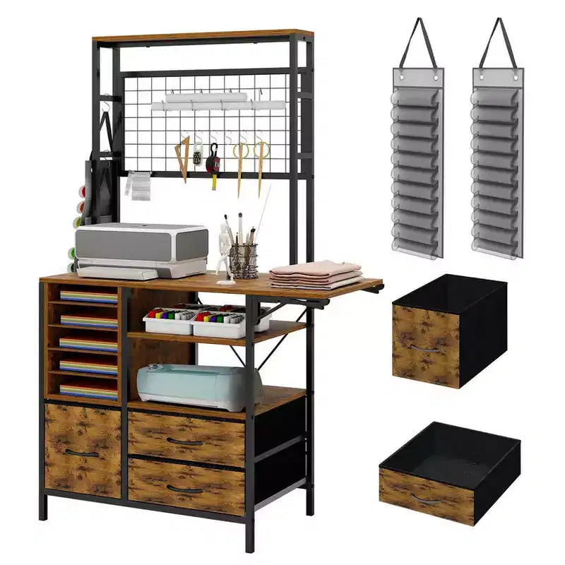 ELECWISH Organizer Artigianale Compatibile con Macchine Cricut, Tavolo Artigianale con Funzione Pieghevole Grande Tavolo Artigianale con Cassetti e Supporti
