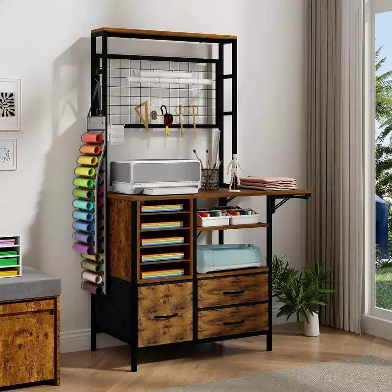 ELECWISH Organizer Artigianale Compatibile con Macchine Cricut, Tavolo Artigianale con Funzione Pieghevole Grande Tavolo Artigianale con Cassetti e Supporti