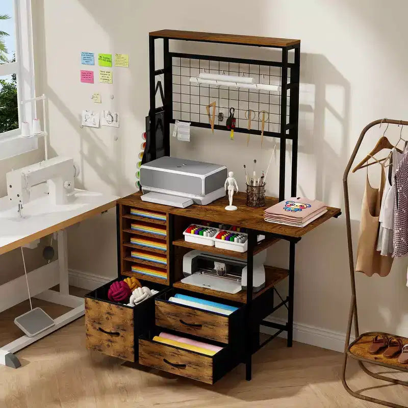 ELECWISH Organizer Artigianale Compatibile con Macchine Cricut, Tavolo Artigianale con Funzione Pieghevole Grande Tavolo Artigianale con Cassetti e Supporti