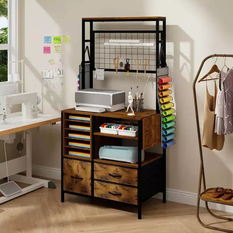 ELECWISH Craft Organizer Compatible with Cricut Machines, Craft Table with Folding Feature Large Craft Table with Drawer Stands