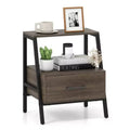 Costway 1/2 PCS Nightstand with Drawer Farmhouse 3-Tier Bedside Table with Open Shelf End Table