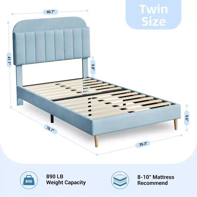 Struttura letto in velluto con libreria, letto a piattaforma per bambini Twin/Twin XL/Full con testiera contenitore, struttura in acciaio resistente