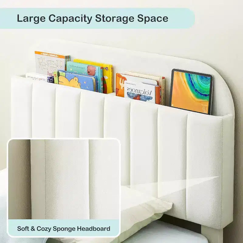 Struttura letto in velluto con libreria, letto a piattaforma per bambini Twin/Twin XL/Full con testiera contenitore, struttura in acciaio resistente