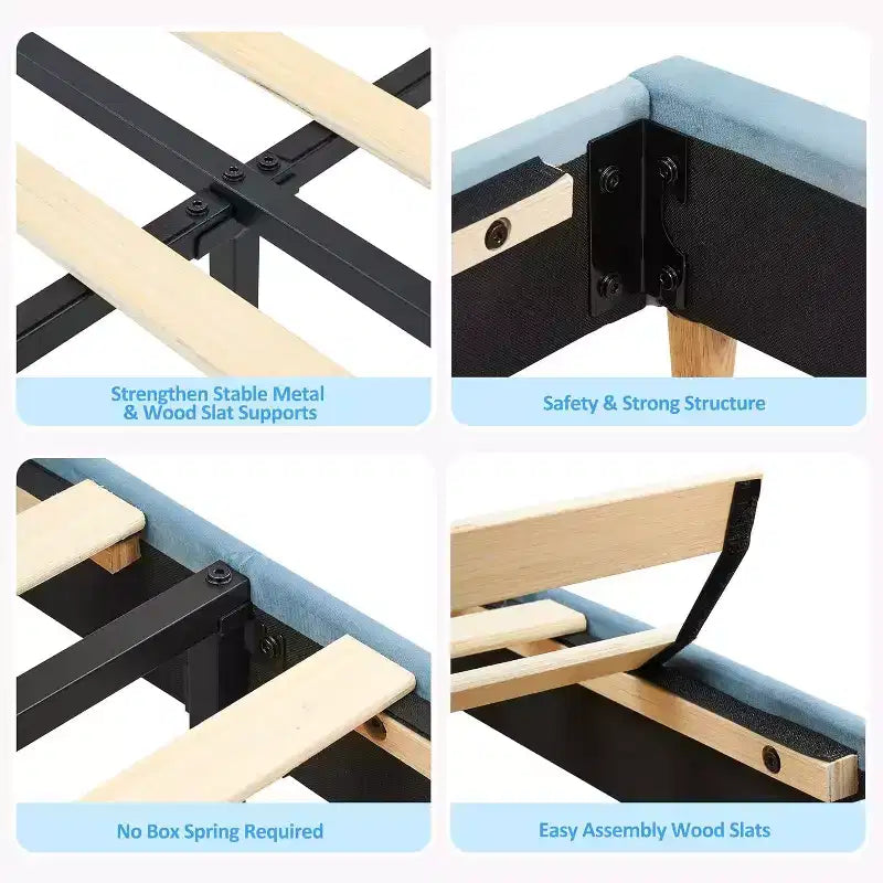 Struttura letto in velluto con libreria, letto a piattaforma per bambini Twin/Twin XL/Full con testiera contenitore, struttura in acciaio resistente