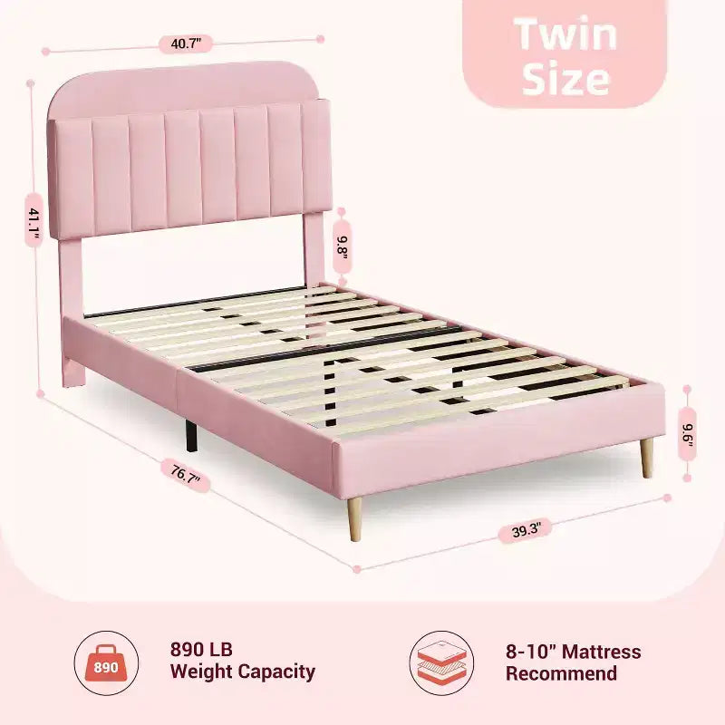 Struttura letto in velluto con libreria, letto a piattaforma per bambini Twin/Twin XL/Full con testiera contenitore, struttura in acciaio resistente