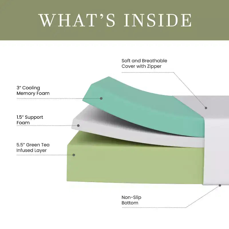 Materasso in memory foam Merrick Lane in scatola a 3 strati, con rivestimento lavabile, schiuma infusa al tè verde, gel rinfrescante e schiuma certificata CertiPUR-US
