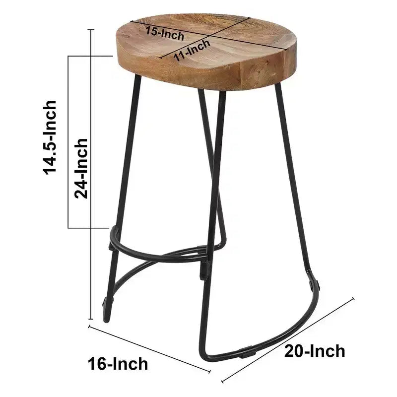 Sgabello da bancone Royal Hampton Industrial in legno di mango e ferro, altezza 24 pollici, set da 2