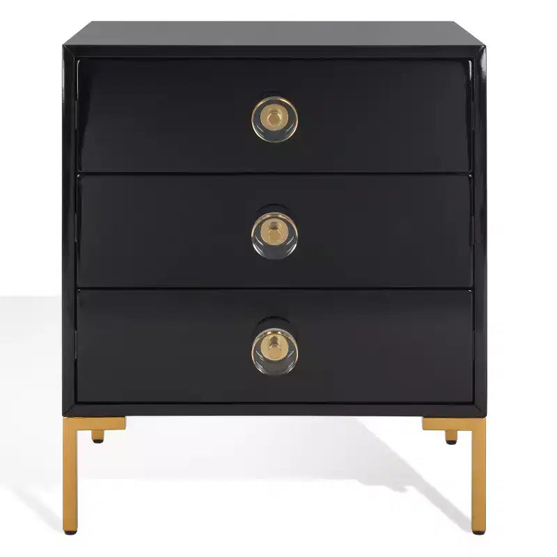 Lucian 3-Drawer Nightstand - SFV3559 - Black/Brass - Safavieh Couture