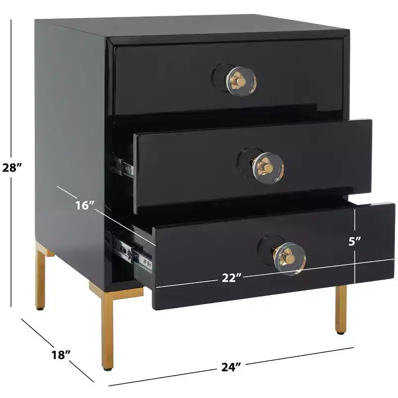 Comodino a 3 cassetti Lucian - SFV3559 - Nero/Ottone - Safavieh Couture