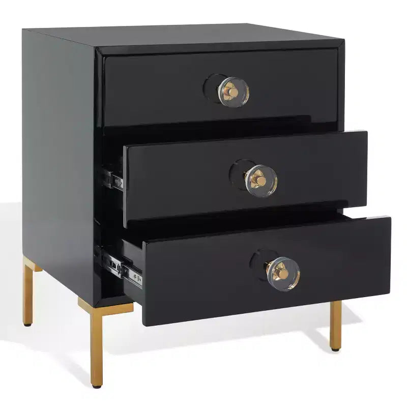 Comodino a 3 cassetti Lucian - SFV3559 - Nero/Ottone - Safavieh Couture