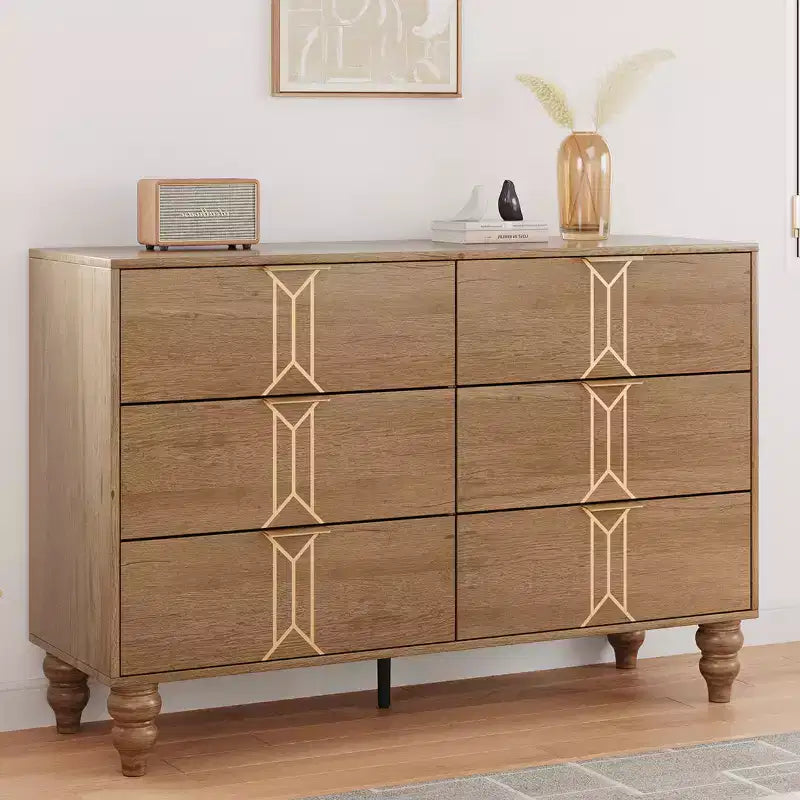 Cassettiera a 6 cassetti GustoWave per camera da letto, cassettiera moderna in legno con maniglia in metallo, cassettiera grande con cassetti per riporre gli oggetti