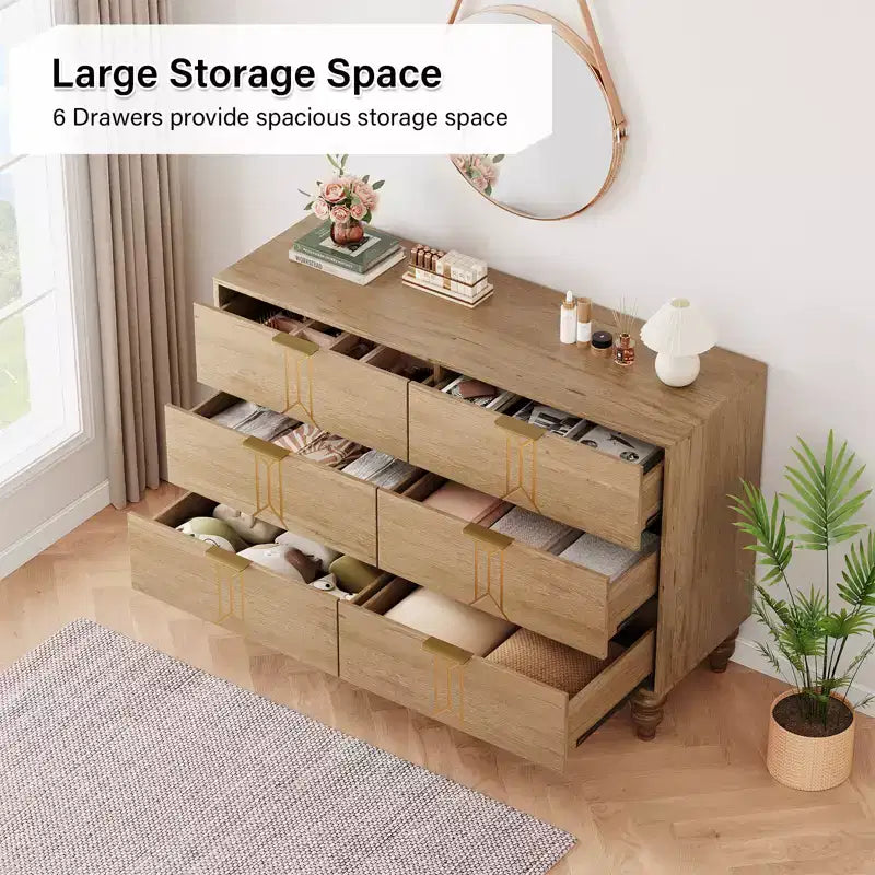 Cassettiera a 6 cassetti GustoWave per camera da letto, cassettiera moderna in legno con maniglia in metallo, cassettiera grande con cassetti per riporre gli oggetti