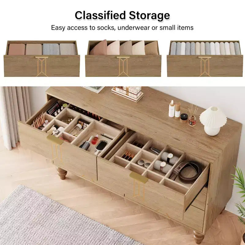 Cassettiera a 6 cassetti GustoWave per camera da letto, cassettiera moderna in legno con maniglia in metallo, cassettiera grande con cassetti per riporre gli oggetti
