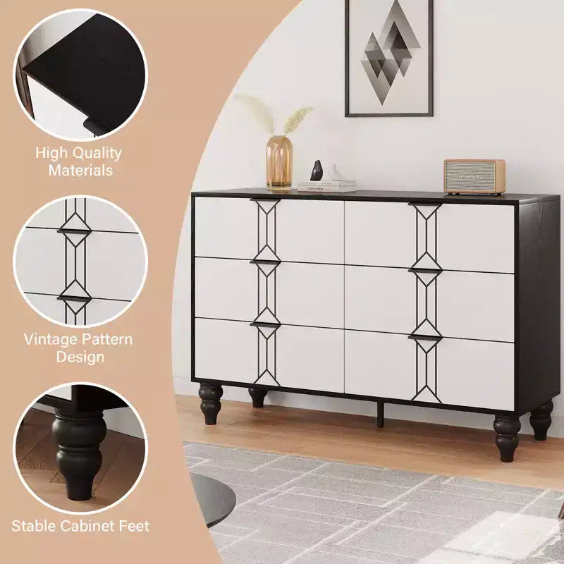 Cassettiera a 6 cassetti GustoWave per camera da letto, cassettiera moderna in legno con maniglia in metallo, cassettiera grande con cassetti per riporre gli oggetti