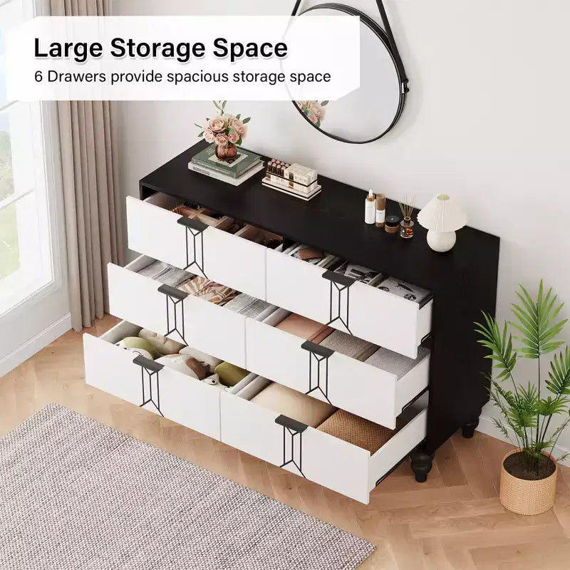 Cassettiera a 6 cassetti GustoWave per camera da letto, cassettiera moderna in legno con maniglia in metallo, cassettiera grande con cassetti per riporre gli oggetti