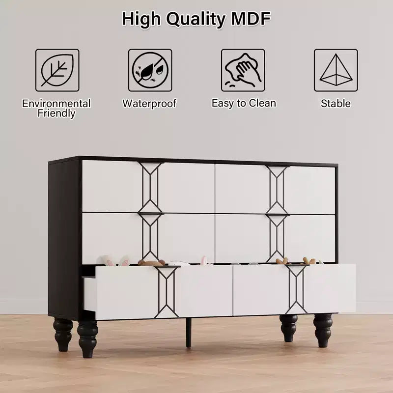 Cassettiera a 6 cassetti GustoWave per camera da letto, cassettiera moderna in legno con maniglia in metallo, cassettiera grande con cassetti per riporre gli oggetti