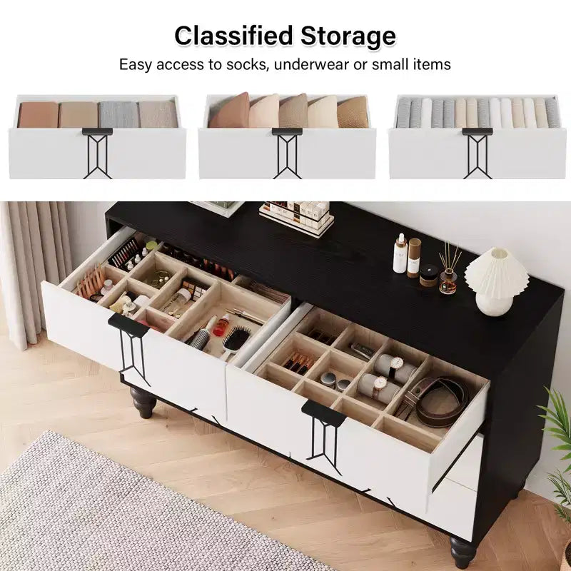 Cassettiera a 6 cassetti GustoWave per camera da letto, cassettiera moderna in legno con maniglia in metallo, cassettiera grande con cassetti per riporre gli oggetti