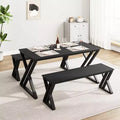 Rectangular Kitchen Table Set with Sturdy Metal Frame, Dining Table with Benches for 4, Space-Saving Design for Kitchen, Dining Room, and Apartment