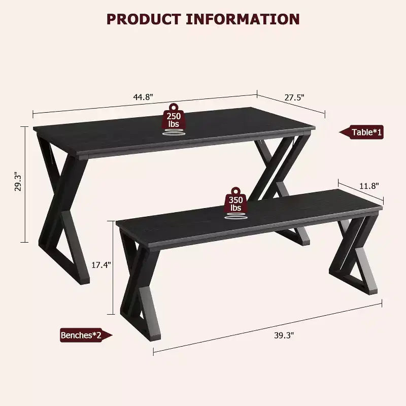 Set tavolo da cucina rettangolare con robusto telaio in metallo, tavolo da pranzo con panche per 4 persone, design salvaspazio per cucina, sala da pranzo e appartamento