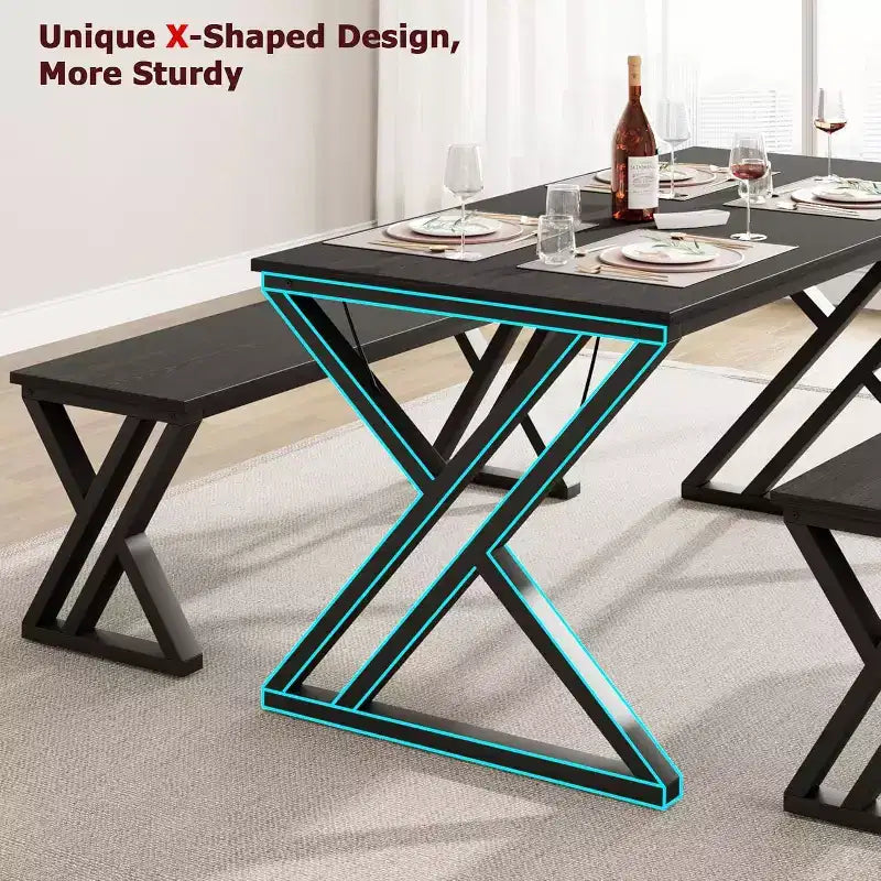 Set tavolo da cucina rettangolare con robusto telaio in metallo, tavolo da pranzo con panche per 4 persone, design salvaspazio per cucina, sala da pranzo e appartamento