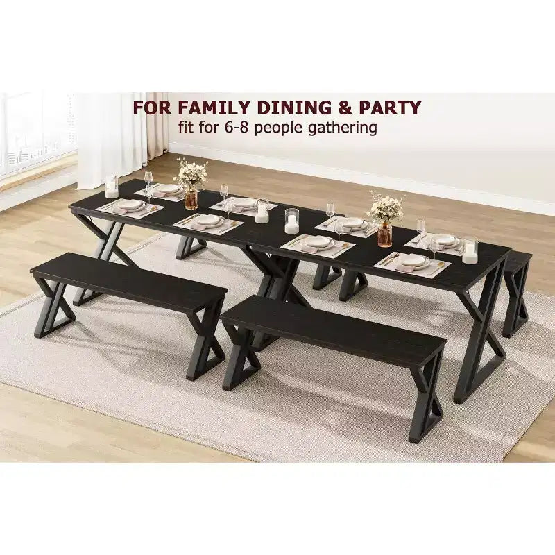 Set tavolo da cucina rettangolare con robusto telaio in metallo, tavolo da pranzo con panche per 4 persone, design salvaspazio per cucina, sala da pranzo e appartamento