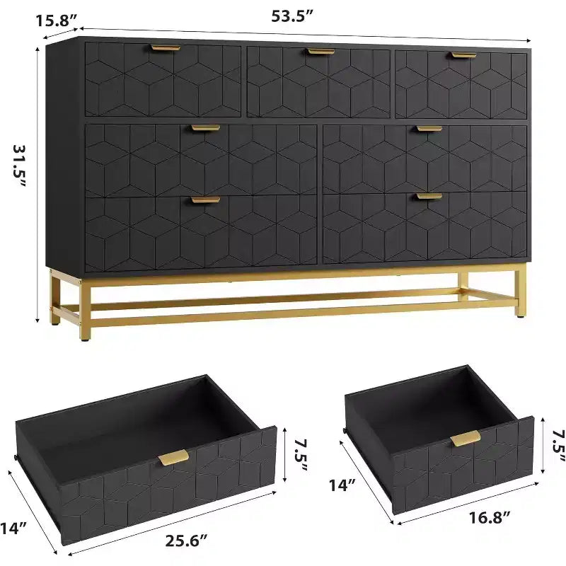Cassettiera Camera da Letto 53.5 Ampia Cassettiera Organizer a 7 Cassetti con Maniglia, Gambe in Metallo Dorato