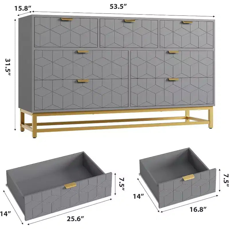 Cassettiera Camera da Letto 53.5 Ampia Cassettiera Organizer a 7 Cassetti con Maniglia, Gambe in Metallo Dorato