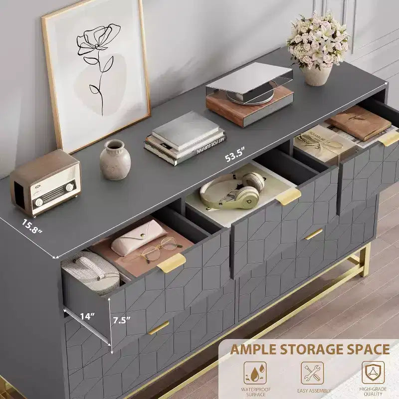 Cassettiera Camera da Letto 53.5 Ampia Cassettiera Organizer a 7 Cassetti con Maniglia, Gambe in Metallo Dorato