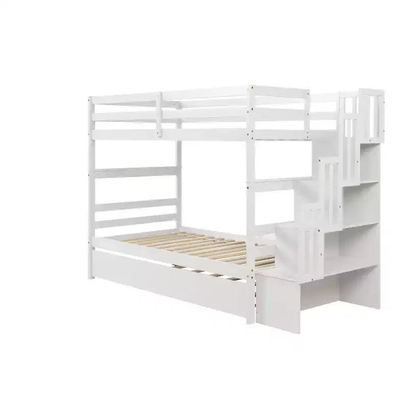 Letto a castello in legno Okak Twin su Twin con letto estraibile, letto a castello a soppalco con scala contenitore per bambini e ragazzi, facile da montare, non è richiesta la rete a molle