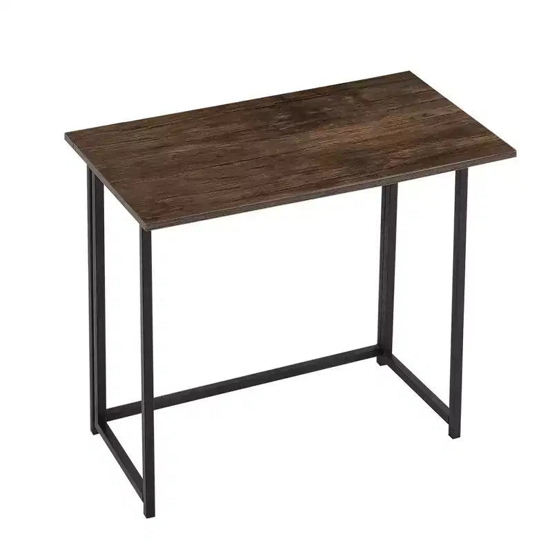 VECELO 31.5 in. Folding Computer Desk, Sturdy Steel Writing Desk, Laptop Table for Home or Office, Retro Brown