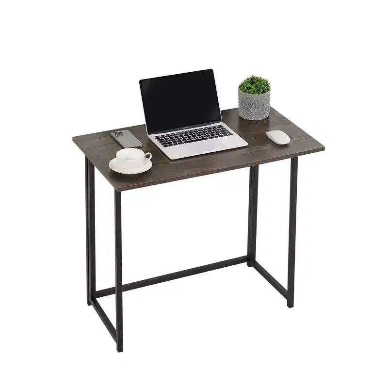 VECELO Scrivania Pieghevole per Computer da 80 cm, Robusta Scrivania per Scrivere in Acciaio, Tavolo per Laptop per Casa o Ufficio, Marrone Retrò