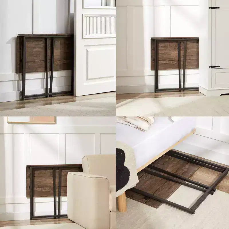 VECELO Scrivania Pieghevole per Computer da 80 cm, Robusta Scrivania per Scrivere in Acciaio, Tavolo per Laptop per Casa o Ufficio, Marrone Retrò