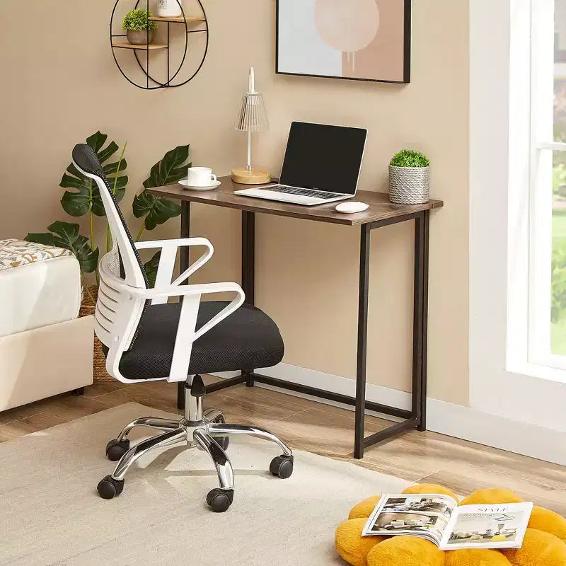 VECELO Scrivania Pieghevole per Computer da 80 cm, Robusta Scrivania per Scrivere in Acciaio, Tavolo per Laptop per Casa o Ufficio, Marrone Retrò