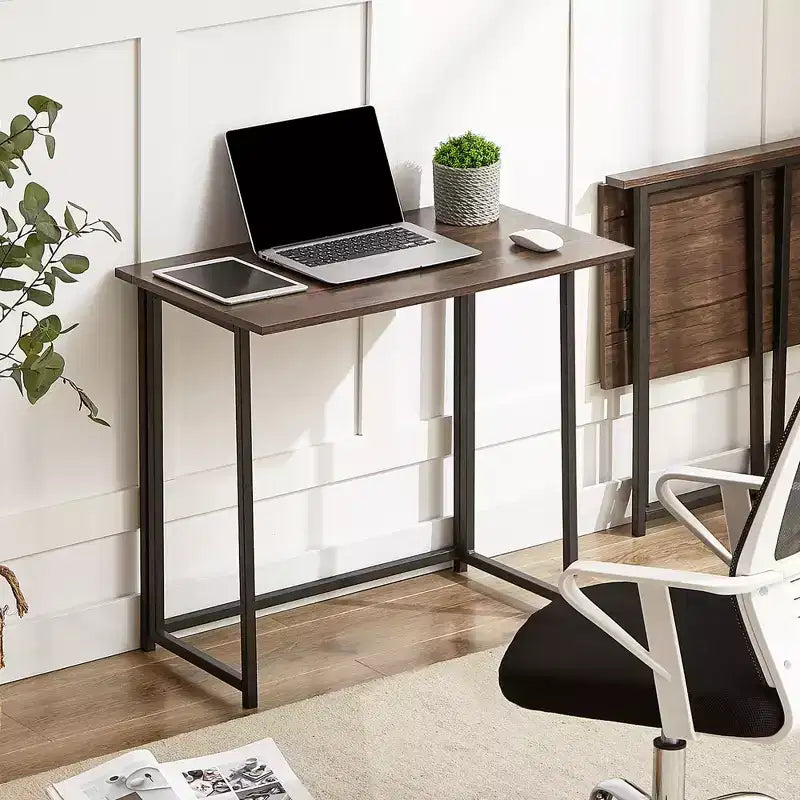 VECELO Scrivania Pieghevole per Computer da 80 cm, Robusta Scrivania per Scrivere in Acciaio, Tavolo per Laptop per Casa o Ufficio, Marrone Retrò
