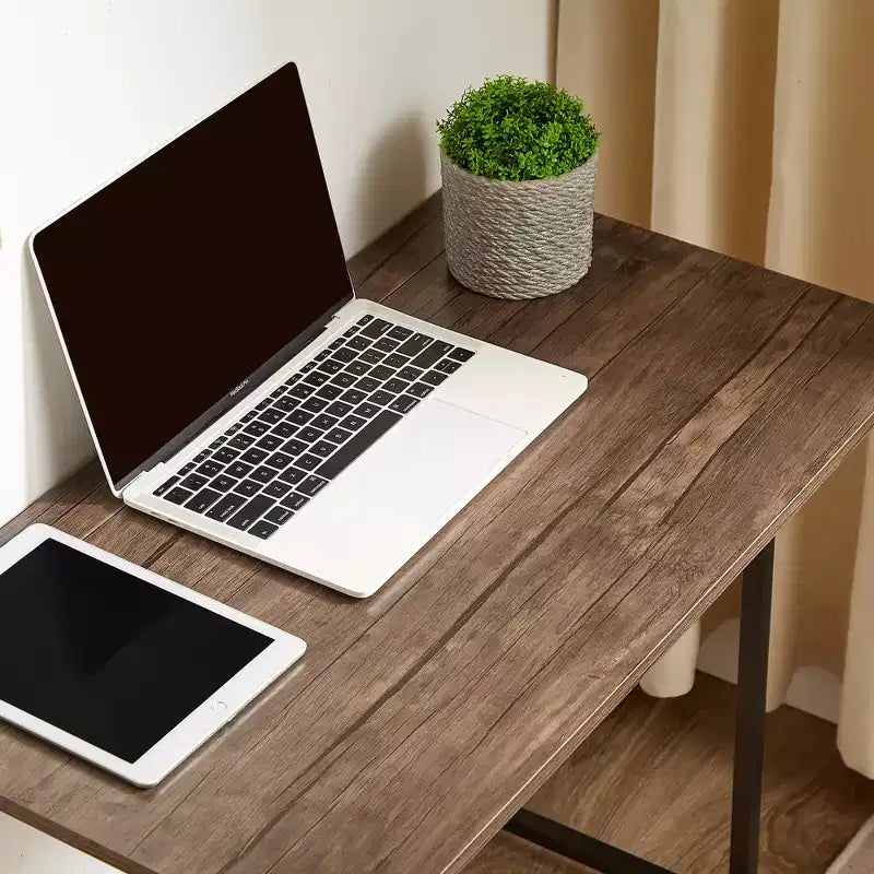 VECELO Scrivania Pieghevole per Computer da 80 cm, Robusta Scrivania per Scrivere in Acciaio, Tavolo per Laptop per Casa o Ufficio, Marrone Retrò