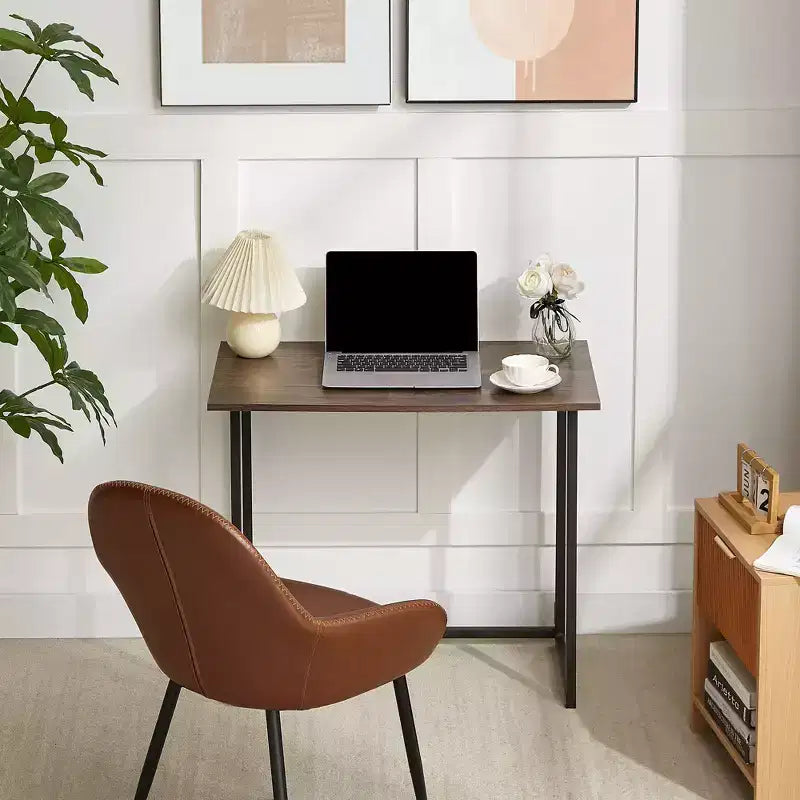 VECELO Scrivania Pieghevole per Computer da 80 cm, Robusta Scrivania per Scrivere in Acciaio, Tavolo per Laptop per Casa o Ufficio, Marrone Retrò