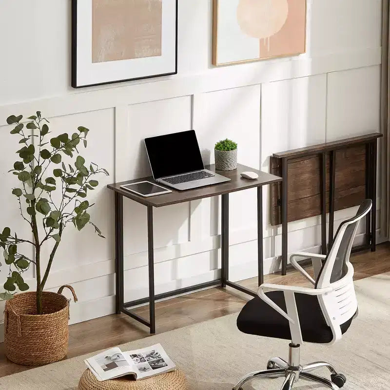 VECELO Scrivania Pieghevole per Computer da 80 cm, Robusta Scrivania per Scrivere in Acciaio, Tavolo per Laptop per Casa o Ufficio, Marrone Retrò