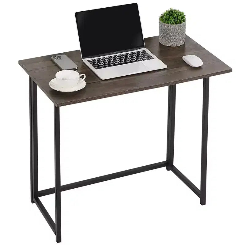 VECELO Scrivania Pieghevole per Computer da 80 cm, Robusta Scrivania per Scrivere in Acciaio, Tavolo per Laptop per Casa o Ufficio, Marrone Retrò