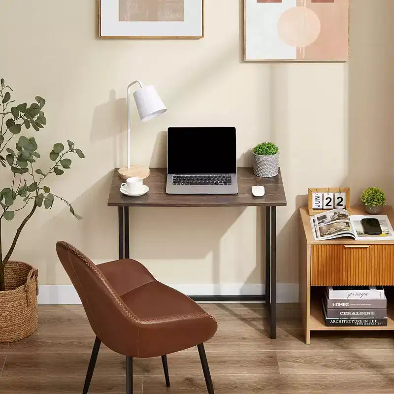 VECELO Scrivania Pieghevole per Computer da 80 cm, Robusta Scrivania per Scrivere in Acciaio, Tavolo per Laptop per Casa o Ufficio, Marrone Retrò