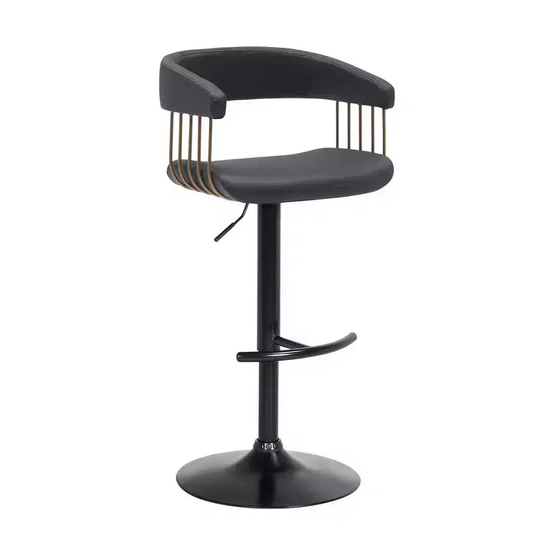 HomeRoots Black Faux Leather And Metal Swivel Adjustable Height Bar Chair