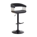 HomeRoots Black Faux Leather And Metal Swivel Adjustable Height Bar Chair