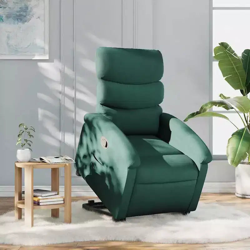 vidaXL Poltrona reclinabile verticale verde scuro - Assistenza Power Lift, reclinazione manuale, seduta in tessuto imbottito, tasca laterale, struttura robusta per anziani