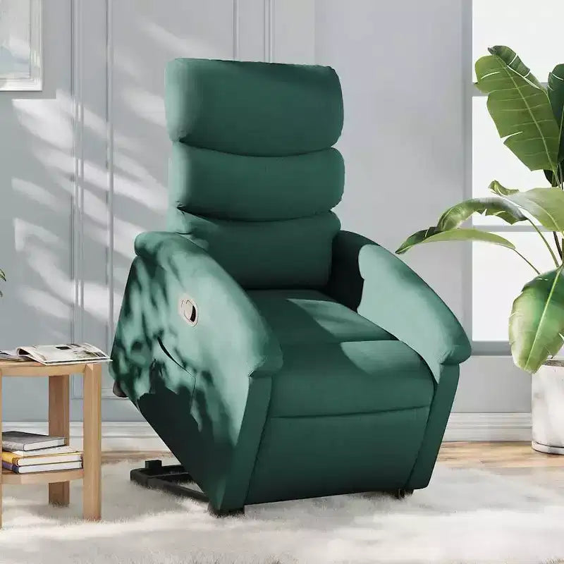 vidaXL Poltrona reclinabile verticale verde scuro - Assistenza Power Lift, reclinazione manuale, seduta in tessuto imbottito, tasca laterale, struttura robusta per anziani