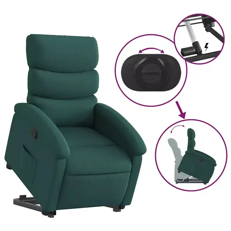 vidaXL Poltrona reclinabile verticale verde scuro - Assistenza Power Lift, reclinazione manuale, seduta in tessuto imbottito, tasca laterale, struttura robusta per anziani