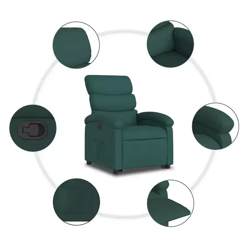vidaXL Poltrona reclinabile verticale verde scuro - Assistenza Power Lift, reclinazione manuale, seduta in tessuto imbottito, tasca laterale, struttura robusta per anziani