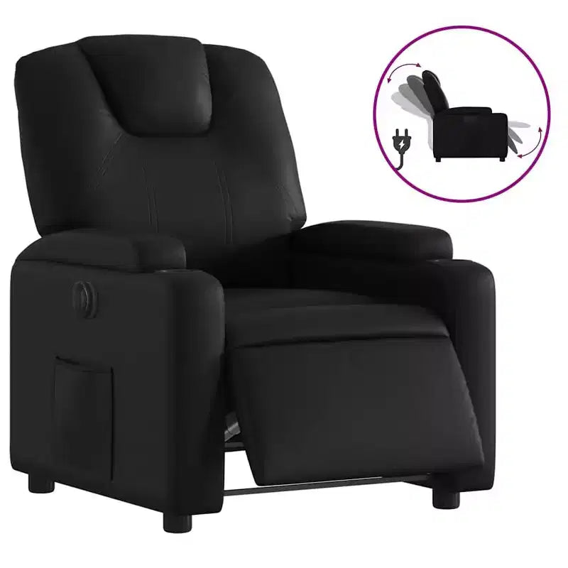 vidaXL Black Faux Leather Electric Recliner Chair - Motorized Reclining Armchair with Cup Holders for Living Room/Office