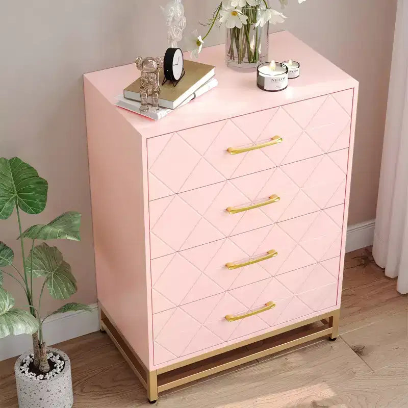 Cassettiera Bianca per Camera da Letto, Cassettiera a 4 Cassetti con Maniglie Dorate, Mobile Contenitore in Legno per Soggiorno, Corridoio, Asilo Nido