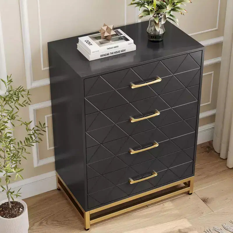 Cassettiera Bianca per Camera da Letto, Cassettiera a 4 Cassetti con Maniglie Dorate, Mobile Contenitore in Legno per Soggiorno, Corridoio, Asilo Nido